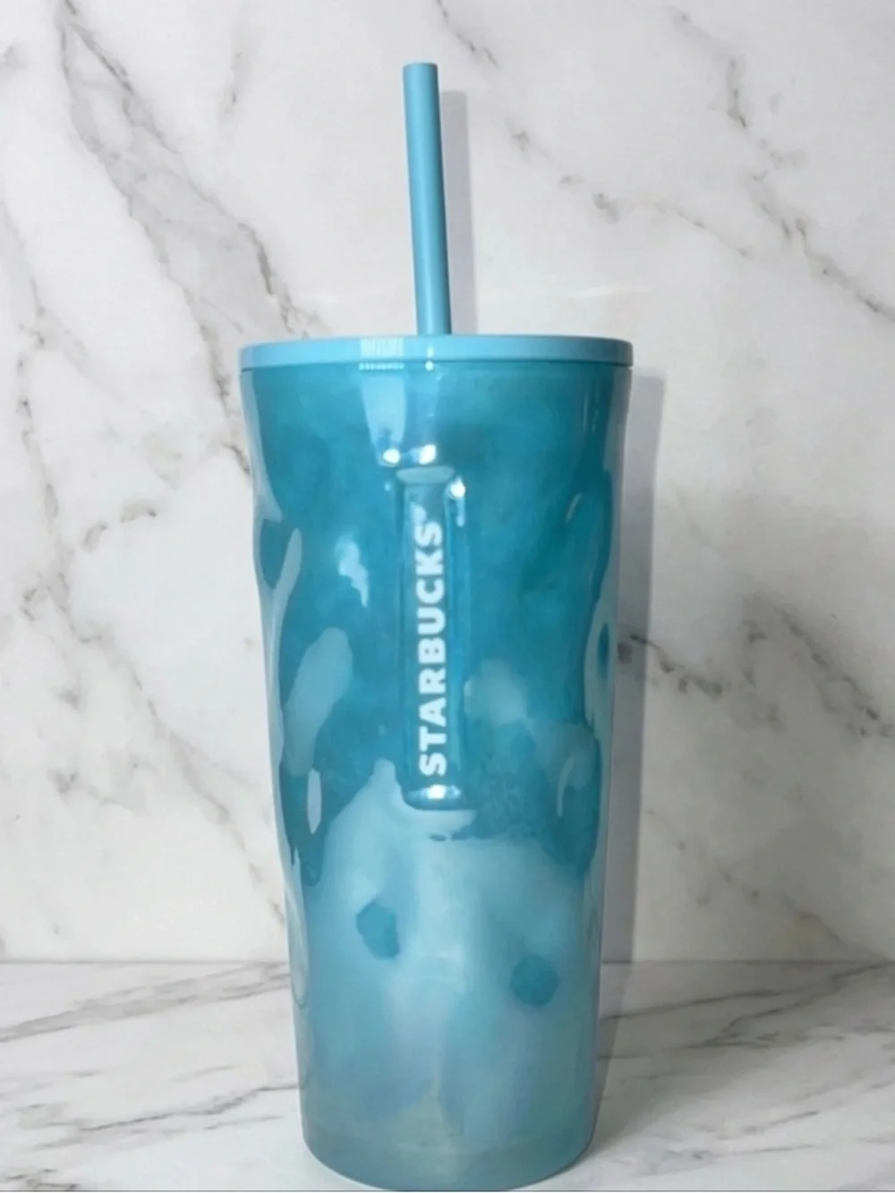 Starbucks 2024 Icy Blue Mottled Luster Glass Tumbler 18oz - Spring Collection